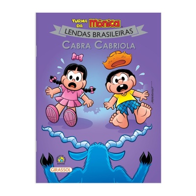 Capa de livro infantil Turma da Mônica com crianças e cabra azul