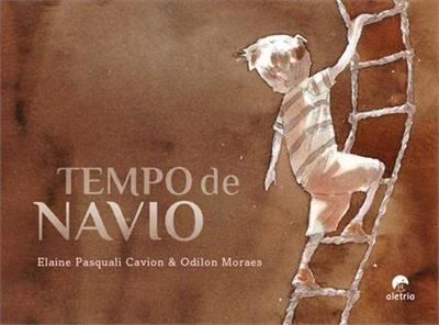 Capa do livro Tempo de Navio com figura a subir escada