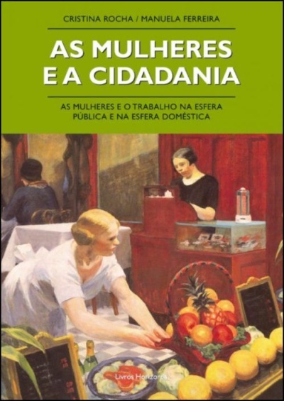 Capa de livro com título e ilustração de mulheres a trabalhar com frutas e num balcão