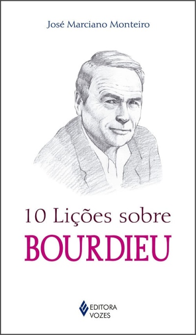 Capa do livro 10 Lições sobre Bourdieu com desenho de um homem e texto em roxo e azul