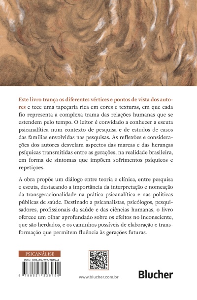 Contracapa de livro com padrão abstrato em castanho, texto em português e código de barras.