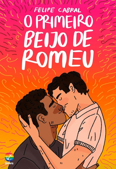Capa do livro O Primeiro Beijo de Romeu com ilustração de dois homens a beijar-se.