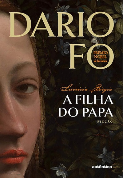 Capa de livro com título A FILHA DO PAPA de DARIO FO com rosto feminino e fundo floral