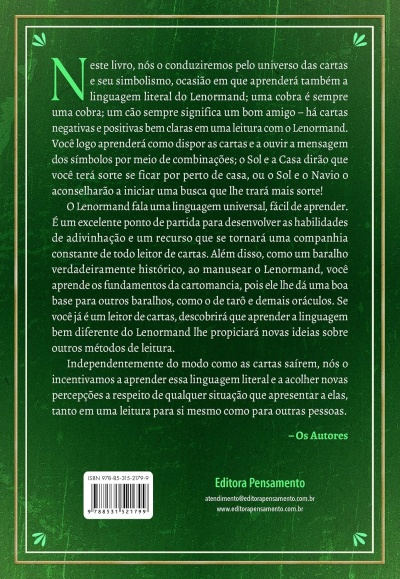 Capa traseira de livro verde com texto explicativo e código de barras