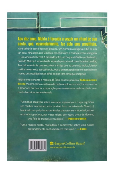 Capa traseira de livro verde com texto em português e logótipo HarperCollins