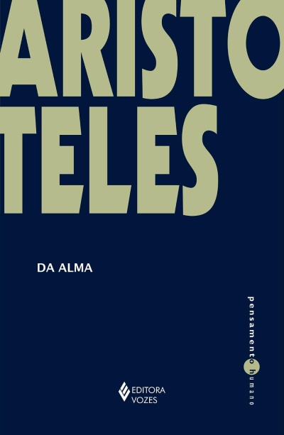 Capa de livro azul escuro com texto cinza e branco, título ARISTOTELES DA ALMA e editora VOZES