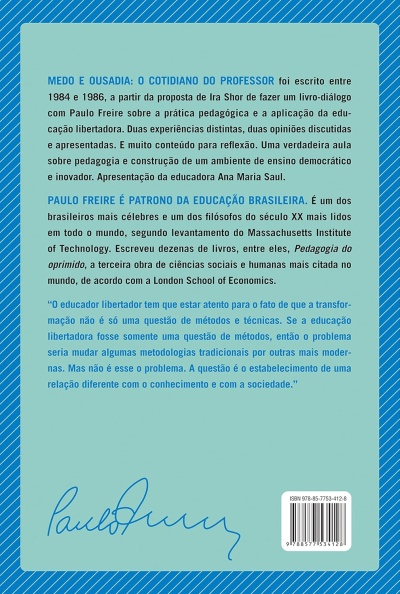 Contracapa azul claro com texto em português e código de barras