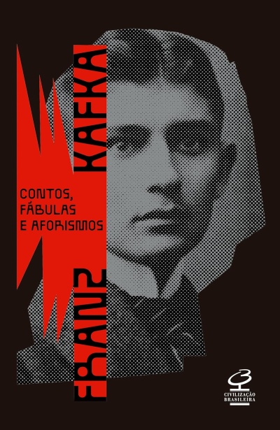 Capa de livro com rosto pontilhado e texto Kafka Contos, Fábulas e Aforismos