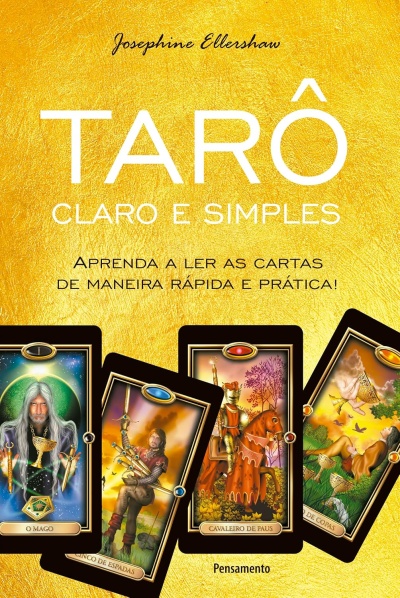 Capa de livro de tarô com cartas ilustradas e texto em português