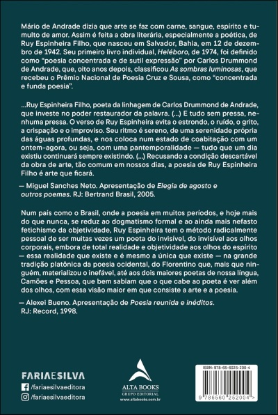 Contra-capa de livro verde escuro com texto branco, código de barras e logos editoriais.