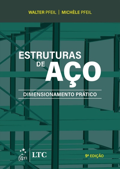 Capa de livro verde com ilustrações de estruturas de aço e texto em branco e amarelo.