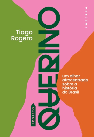Capa de livro com cores verde, rosa e laranja e textos em português