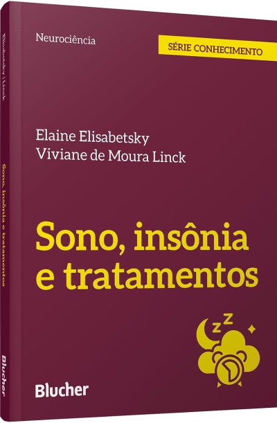 Capa de livro vinho com texto amarelo e branco sobre sono e insônia.