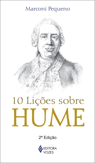 Capa do livro 10 Lições sobre Hume com retrato em traço cinza de um homem e texto em dourado e preto