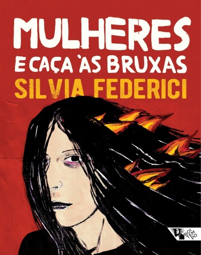 Capa de livro vermelho com ilustração de mulher com chamas nos cabelos e texto em branco e amarelo