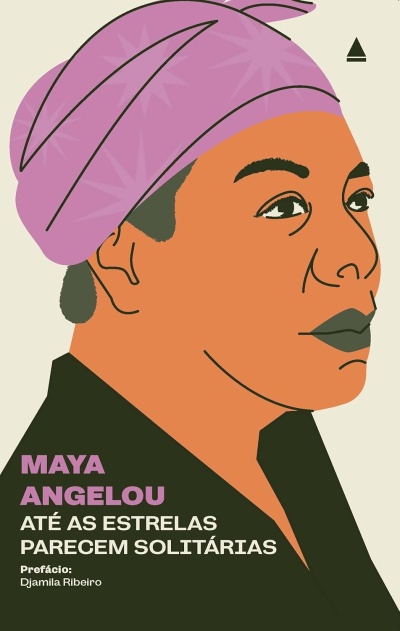 Capa do livro Até as Estrelas Parecem Solitárias de Maya Angelou com ilustração de mulher com lenço lilás