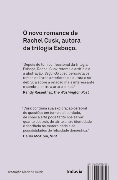 Texto promocional do novo romance de Rachel Cusk com citações e código de barras