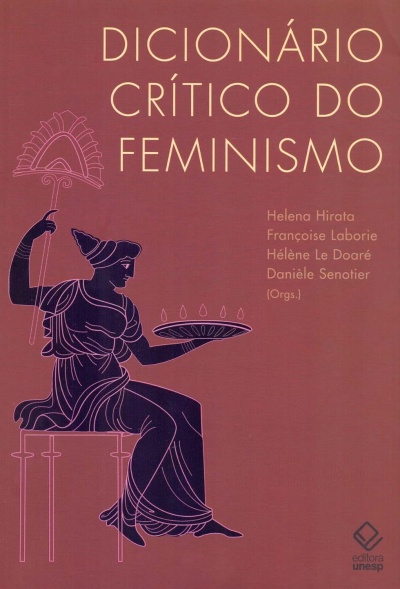 Capa de livro DICIONÁRIO CRÍTICO DO FEMINISMO com ilustração de figura feminina clássica sentada