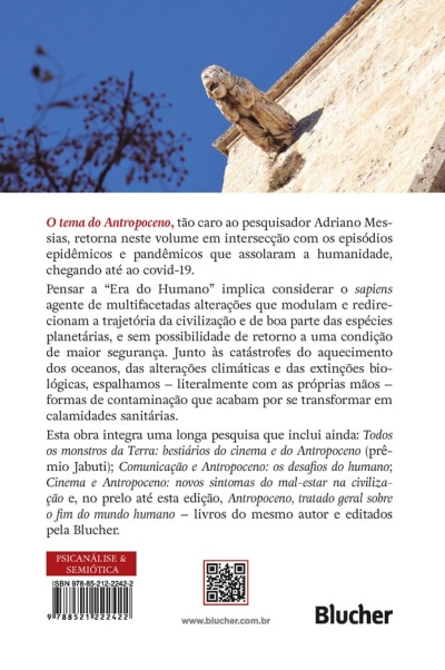 Contracapa de livro com texto em português, códigos e logo Blucher, e gárgula de pedra num edifício.