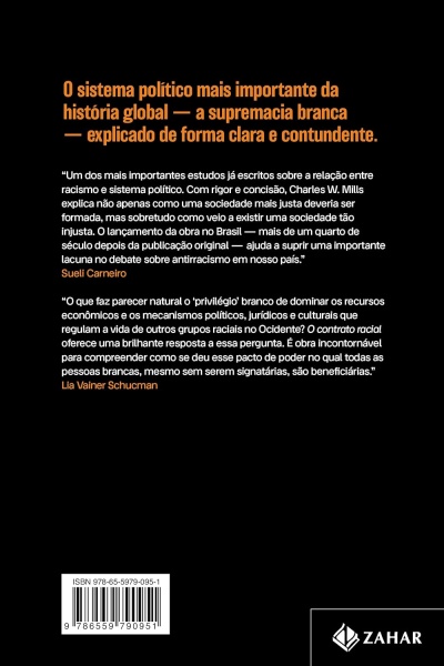 Capa traseira de livro com texto em português, código de barras e logotipo da editora Zahar.