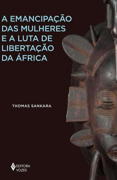 Capa de livro com título azul e máscara africana escura
