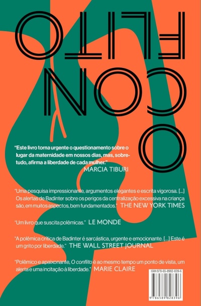 Capa de livro com texto CONFLITO FILHO e várias citações críticas em verde e laranja.