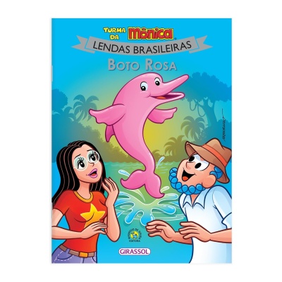 Livro infantil Turma da Mônica Boto Rosa com ilustração de boto rosa e personagens