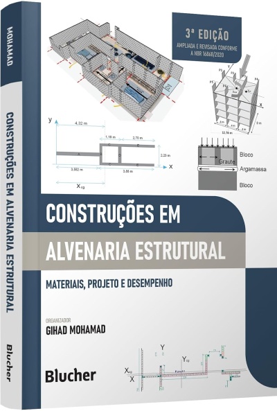 Capa de livro técnico sobre construções em alvenaria estrutural com diagramas e texto em português.