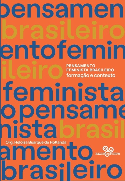 Capa de livro laranja com textos azuis e amarelos e título em branco no centro