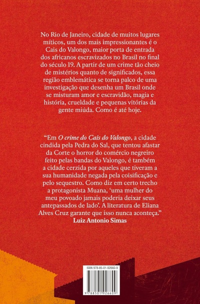 Contra-capa de livro vermelha com texto explicativo em português e código de barras em baixo.