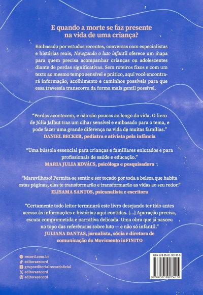 Contracapa de livro azul com texto em português, citações, código de barras e ISBN