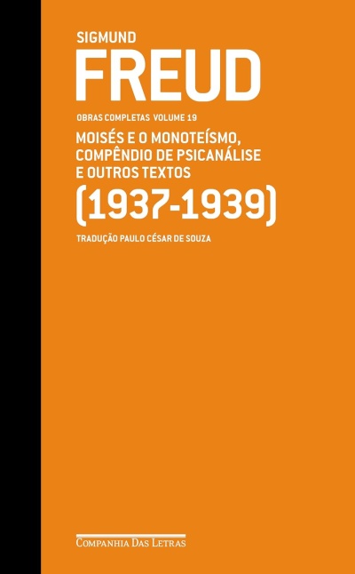 Capa de livro laranja com texto branco de Sigmund Freud
