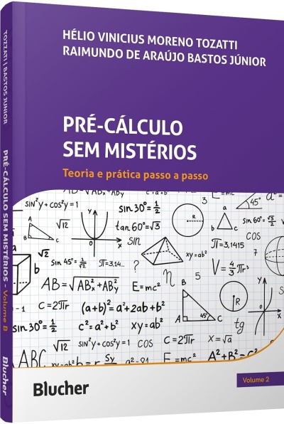 Livro PRÉ-CÁLCULO SEM MISTÉRIOS capa roxa e branca com fórmulas matemáticas.