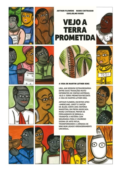 Cartaz colorido com ilustrações e texto sobre a vida de Martin Luther King