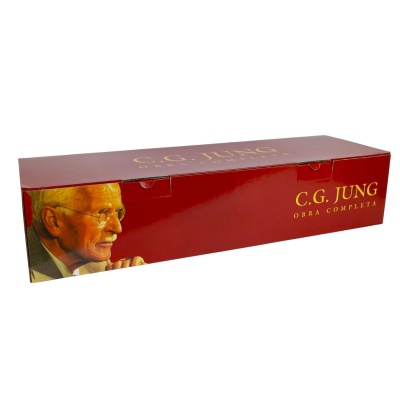 Caixa vermelha contendo obra completa de C.G. Jung