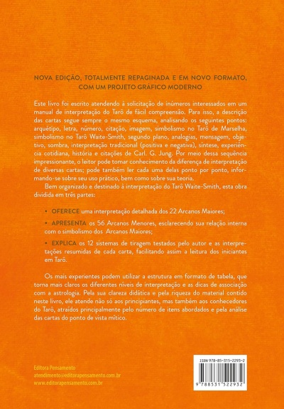 Capa traseira de livro laranja com texto explicativo em português e código ISBN.