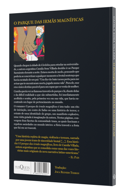 Capa e contracapa de livro O PARQUE DAS IRMÃS MAGNÍFICAS em fundo preto com ilustração colorida