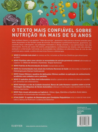 Contracapa de livro sobre nutrição com texto descritivo e ilustrações de vegetais coloridos