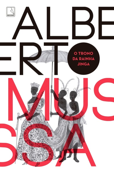 Capa de livro com título O TRONO DA RAINHA JINGA e ilustração de figuras históricas