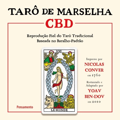 Capa de baralho TARÔ DE MARSELHA CBD com carta LE MONDE ao centro