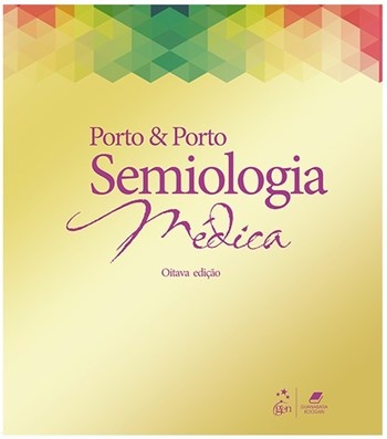 Capa do livro Semiologia Médica com fundo amarelo e padrões geométricos coloridos