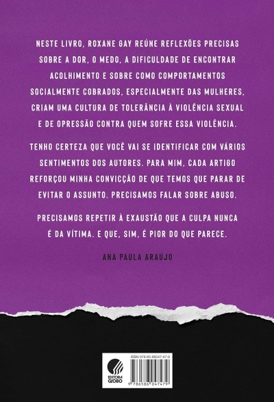 Contracapa de livro roxa com texto branco e preta na parte inferior com código de barras