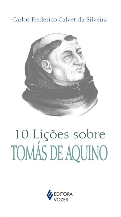 Capa do livro 10 Lições sobre Tomás de Aquino com ilustração de Tomás de Aquino e texto