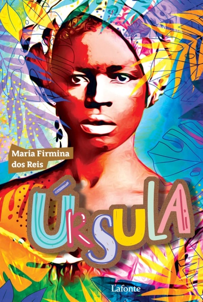 Capa de livro colorida com ilustração de mulher e texto Úrsula