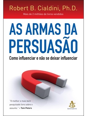 Capa do livro As Armas da Persuasão com íman vermelho e cinzento e texto em várias cores
