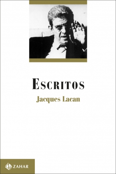 Capa do livro Escritos de Jacques Lacan com fotografia a preto e branco