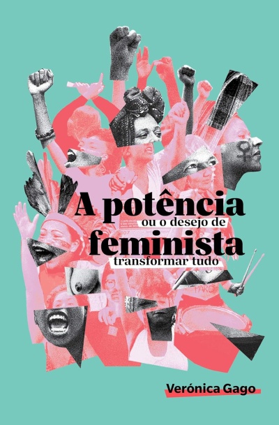 Capa de livro com colagem artística de faces e mãos femininas e texto de título e autor