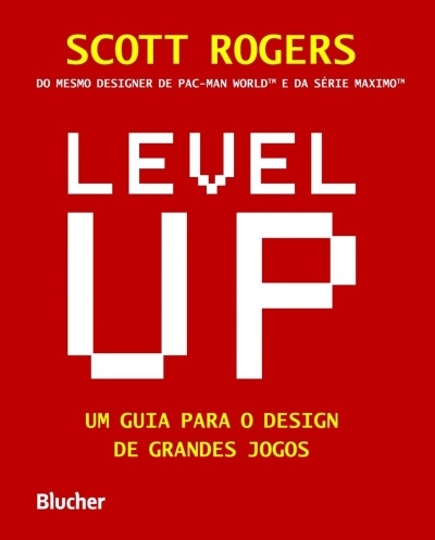 Capa de livro vermelho com texto Level Up de Scott Rogers em amarelo e branco