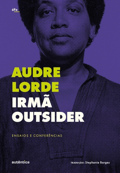 Capa do livro IRMÃ OUTSIDER de Audre Lorde com foto da autora em fundo roxo