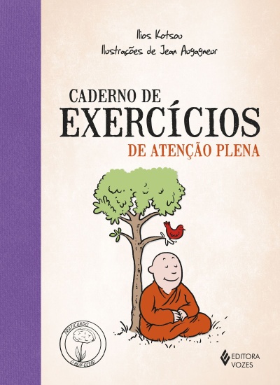 Capa de livro com texto e ilustração de monge sob árvore com pássaro